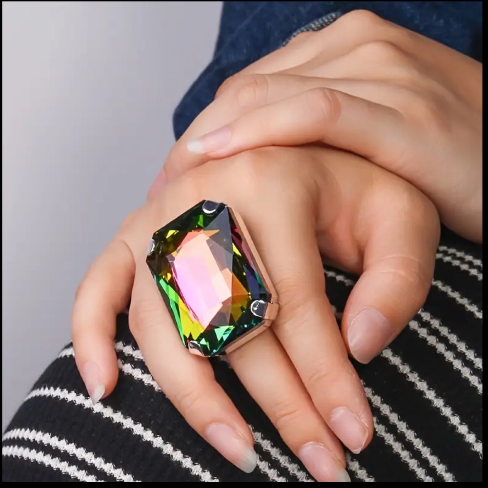 Rainbow Prism Iridescent Statement Ring (Adjustable)